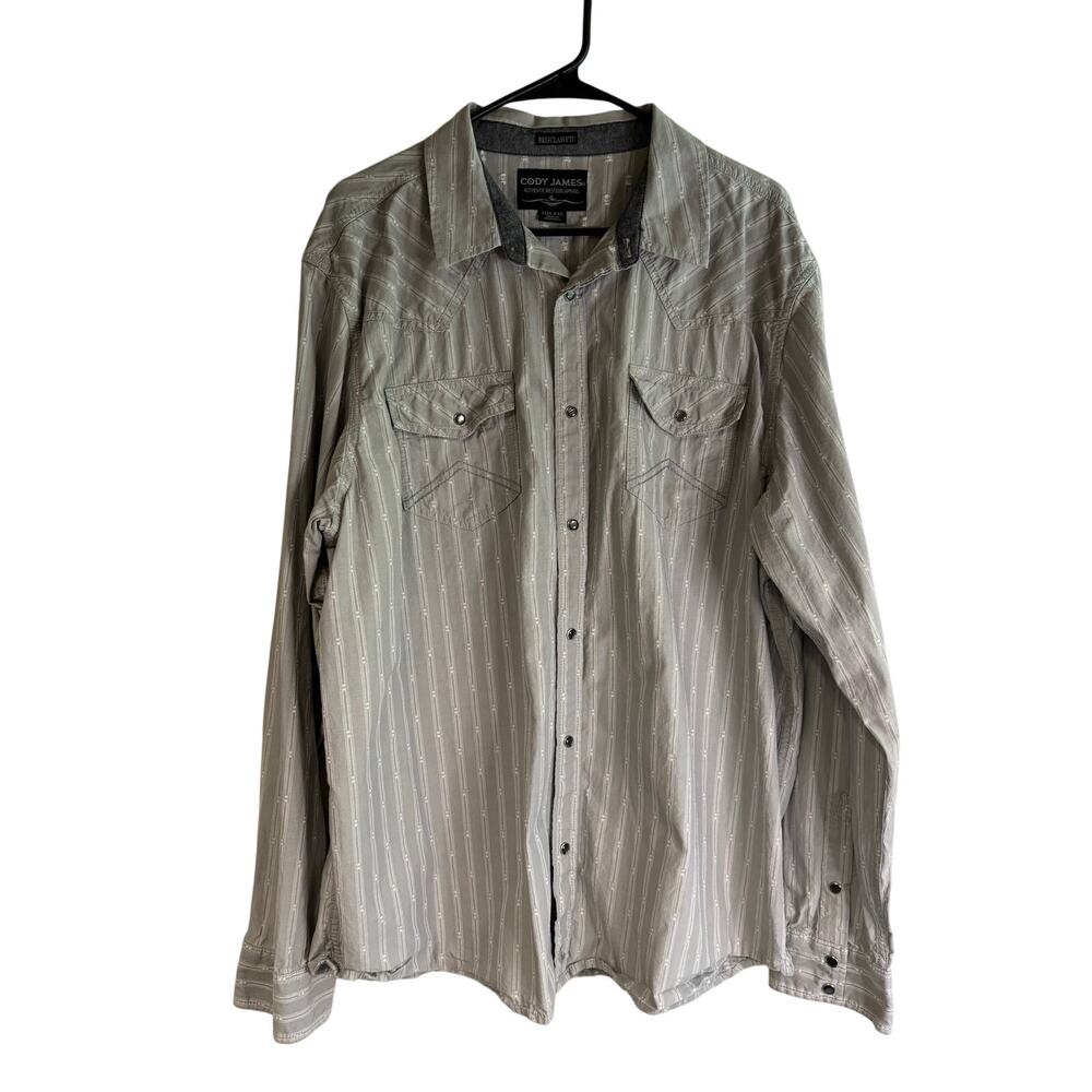 Cody James Mens XXL Gray Striped Western Pearl Snap Shirt Long Sleeve